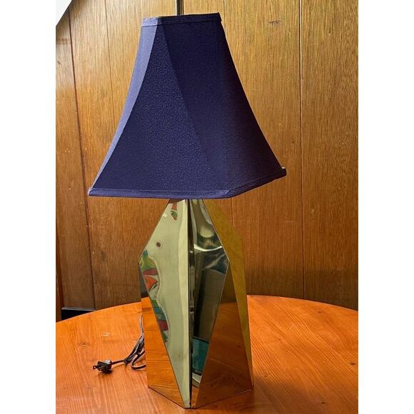 Vintage Quirky Angular Gold Metal Lamp with Purple Shade - Picture 4 of 10